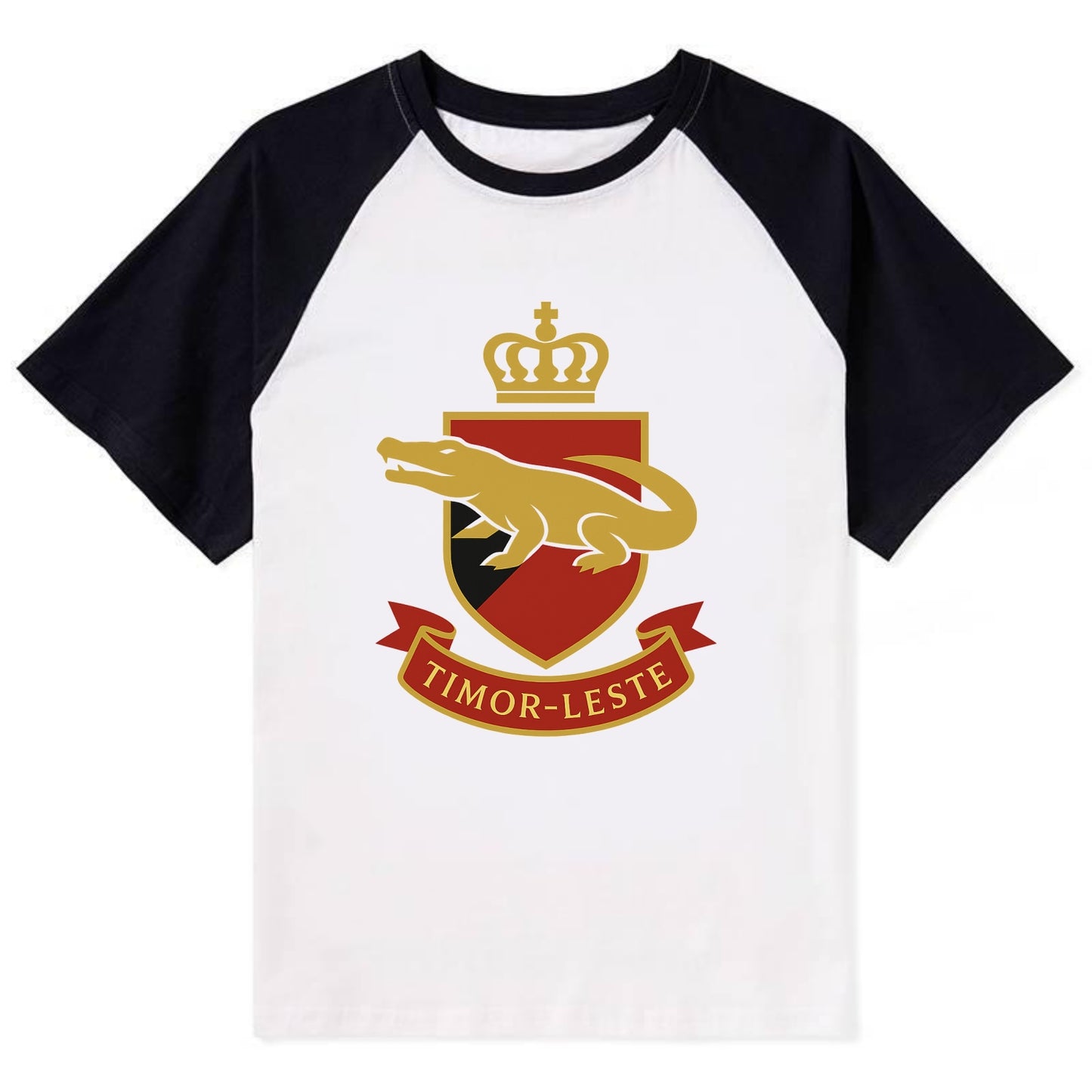 Timor-Leste Royal Logo  - Contrast Raglan T-shirt - Black