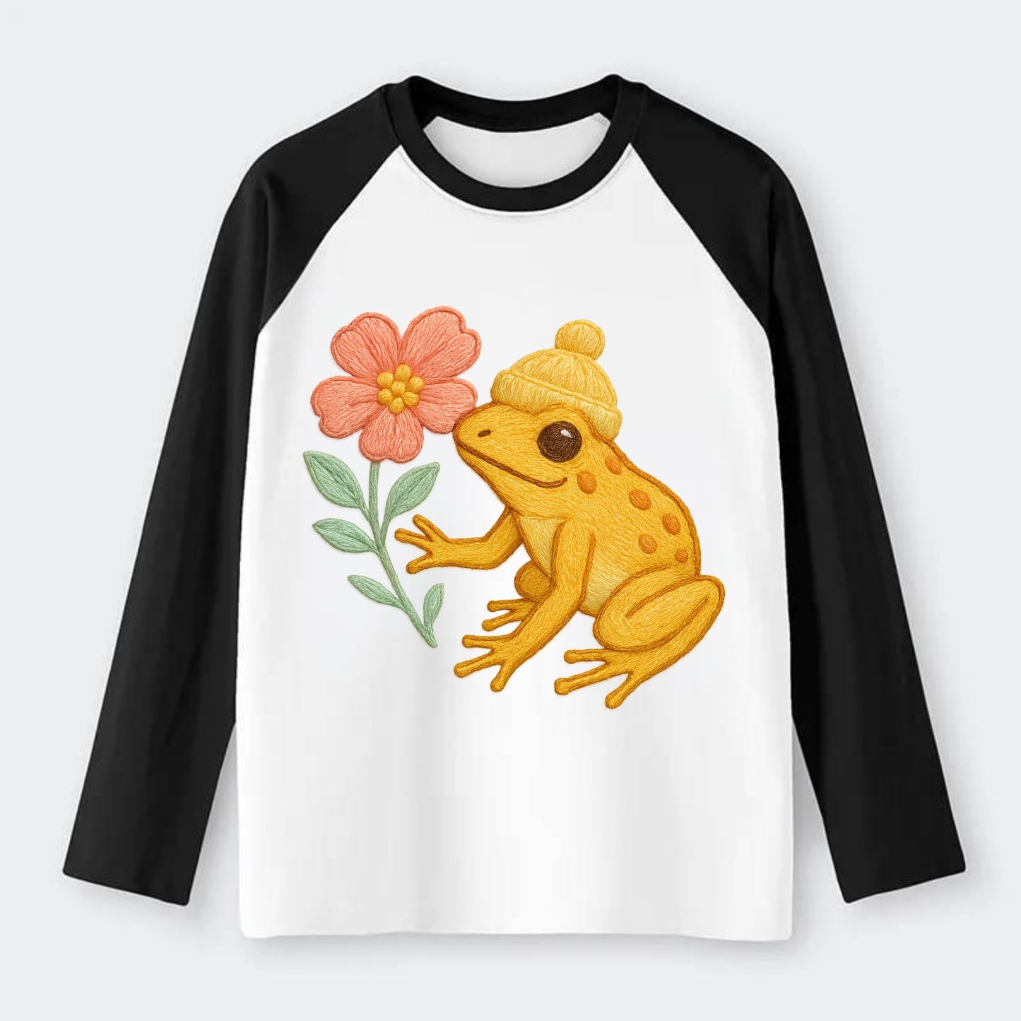 Yellow Dart Frog - Raglan Long Sleeve T-Shirt - Black