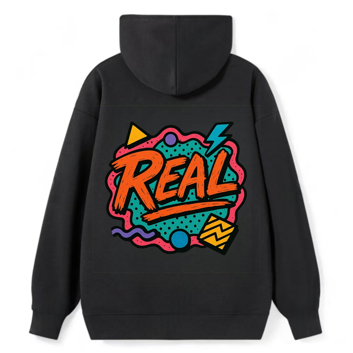 Imperfect brush strokes spelling "Real" - authenticity over perfection, - Classic Pullover Hoodie - Black