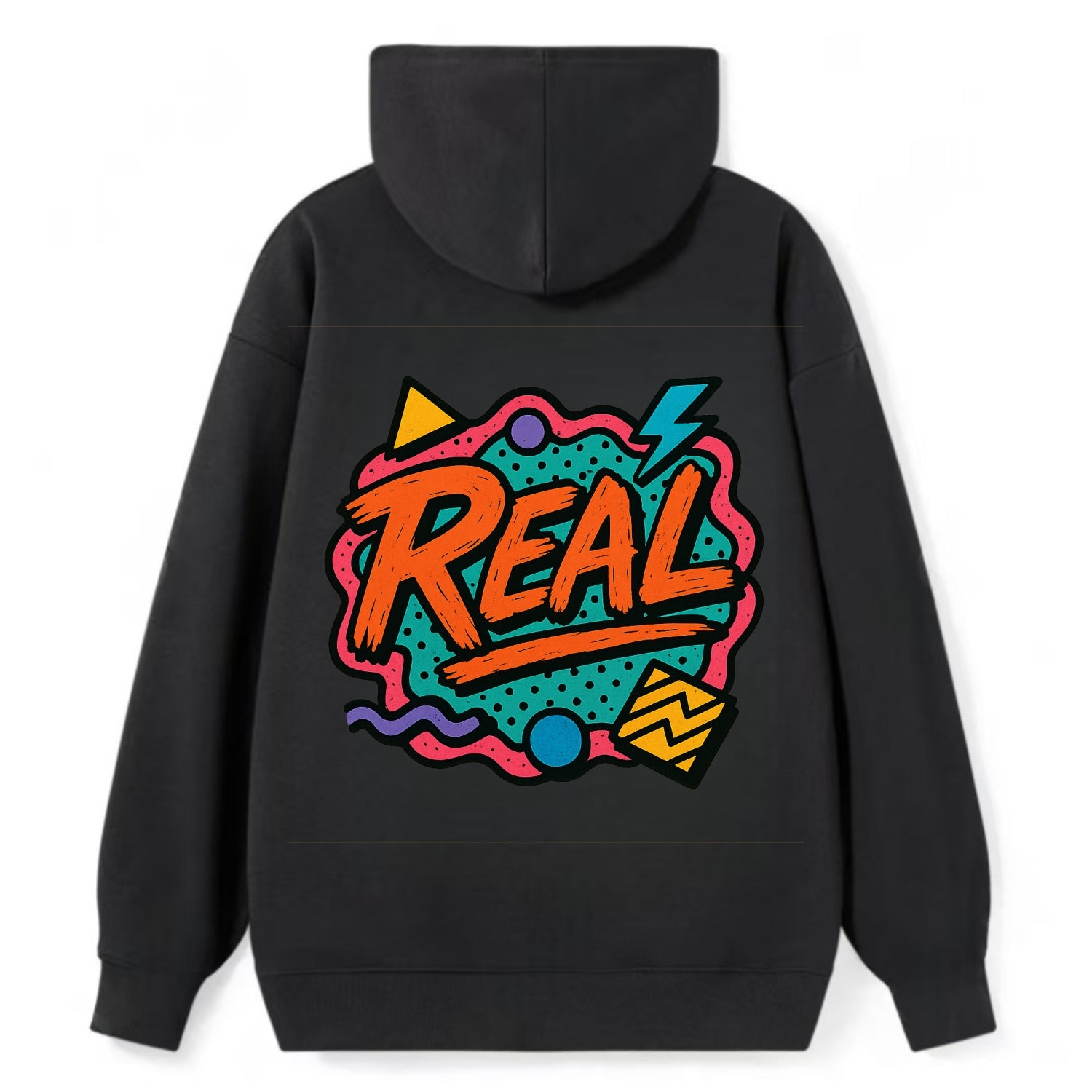 Imperfect brush strokes spelling "Real" - authenticity over perfection, - Classic Pullover Hoodie - Black
