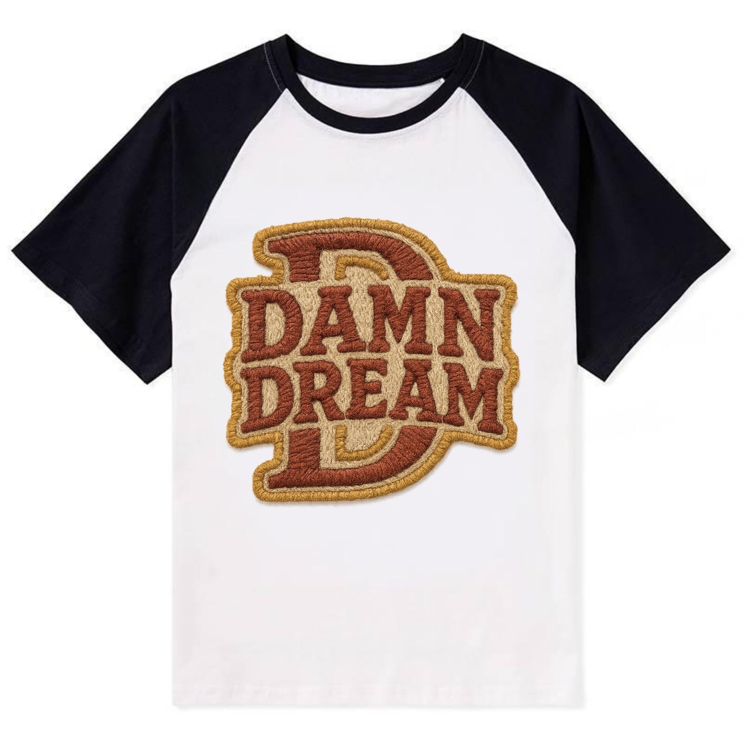 DAMN;DREAM BIG Motivational White Cap - Contrast Raglan T-shirt - Black