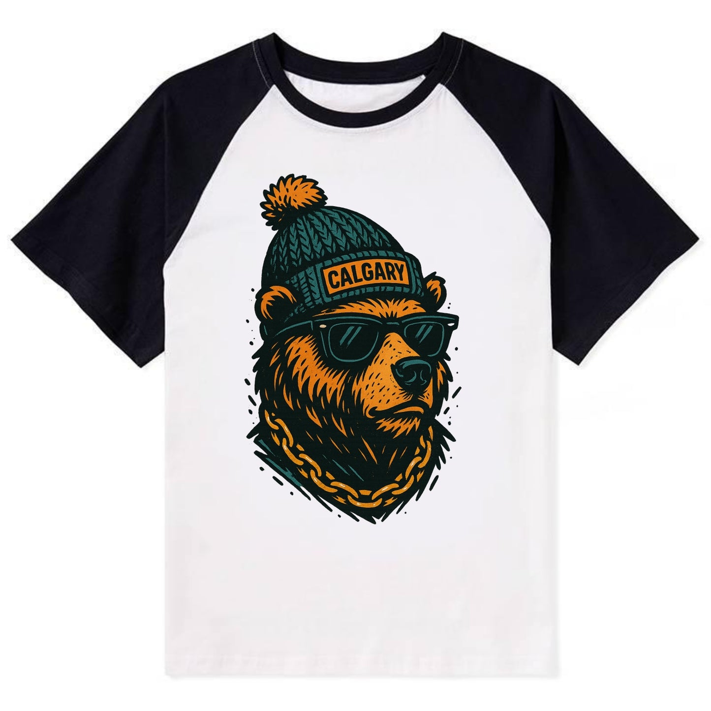 Calgary Grizzly Bear wearing Calgary bea - Contrast Raglan T-shirt - Black