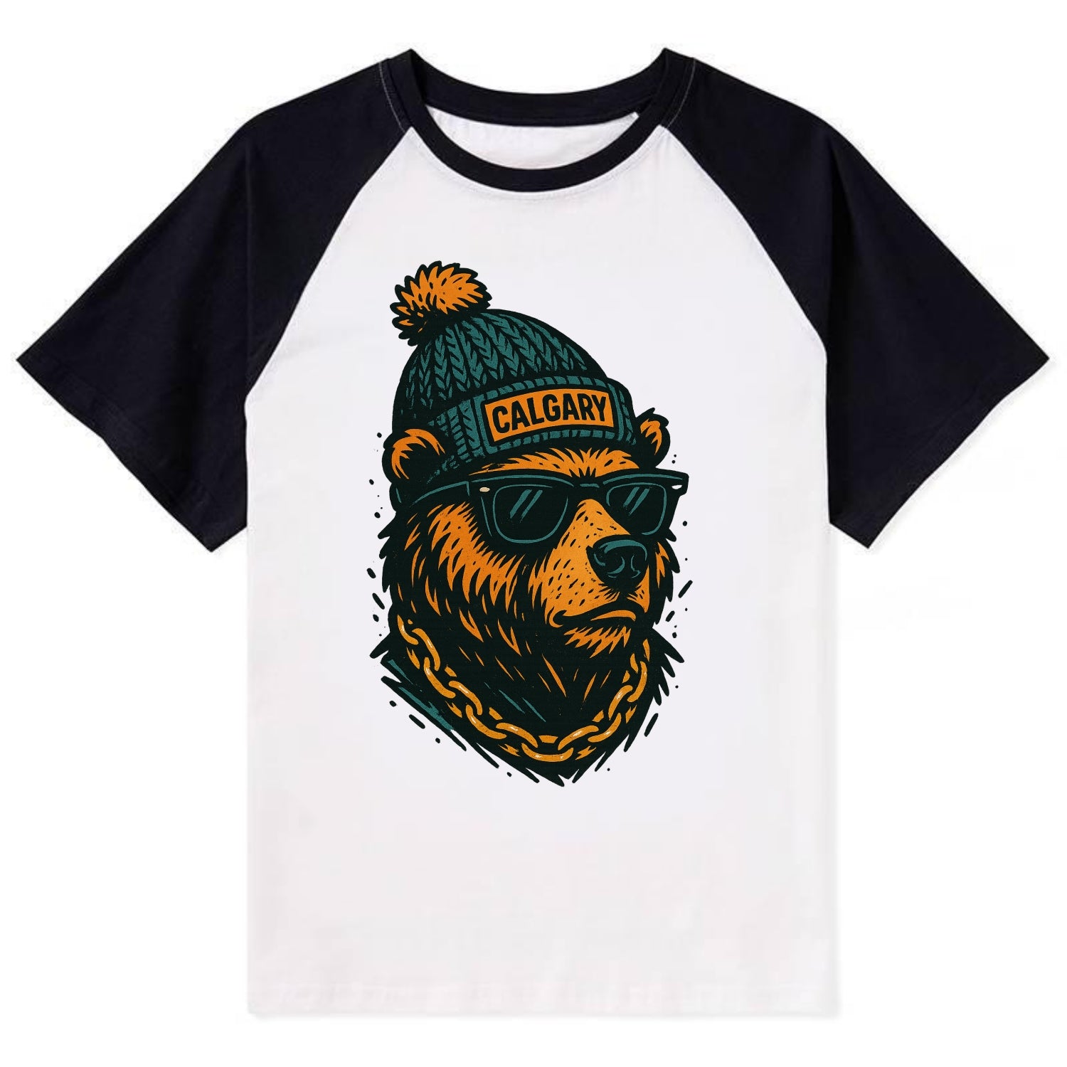 Calgary Grizzly Bear wearing Calgary bea - Contrast Raglan T-shirt - Black