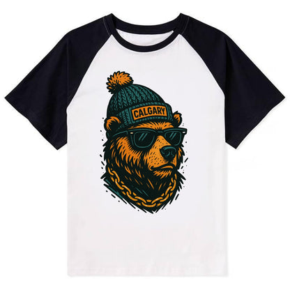 Calgary Grizzly Bear wearing Calgary bea - Contrast Raglan T-shirt - Black