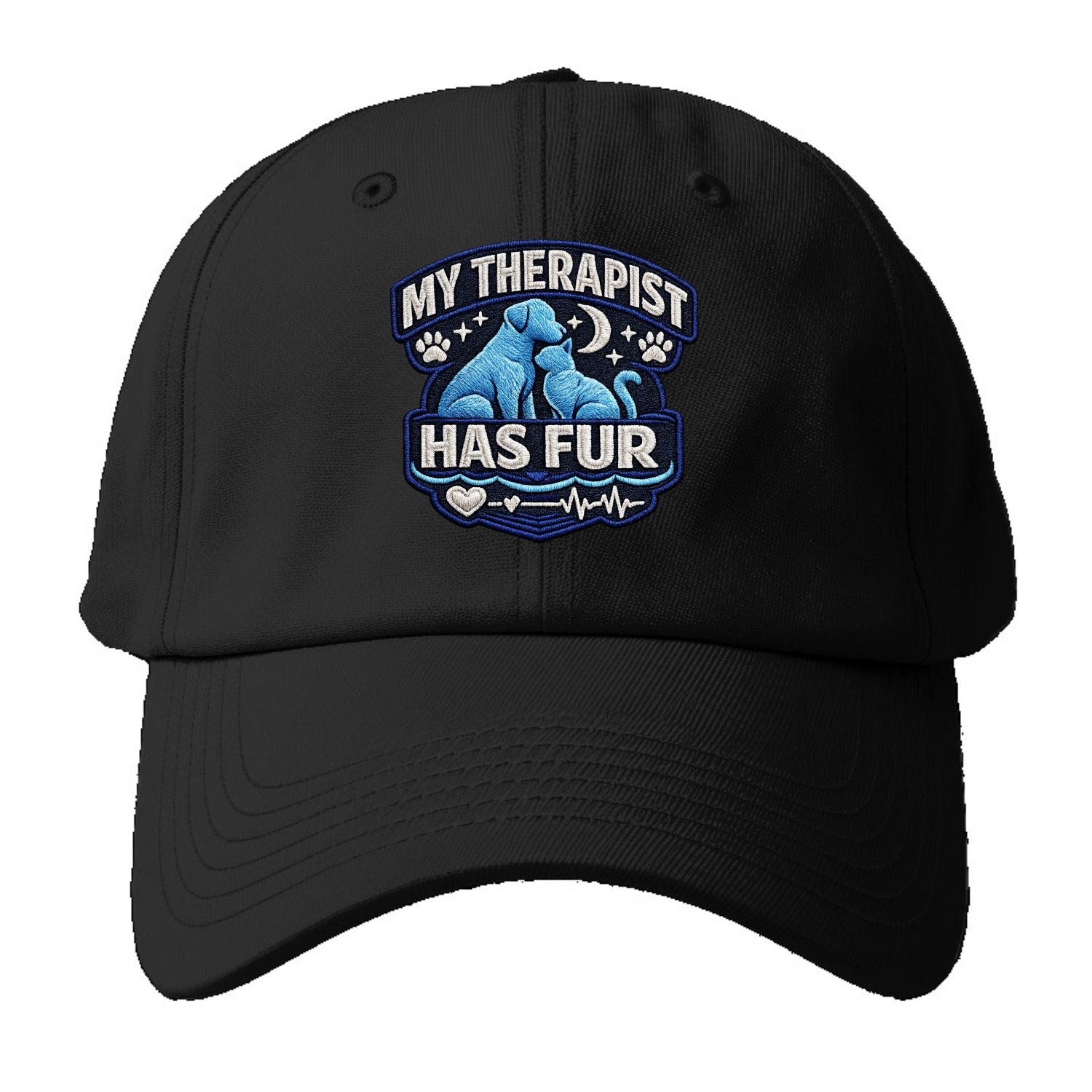 MY THERAPIST HAS FUR - pet silhouette in calming blue , emotional - Baseball Cap For Big Heads - Black