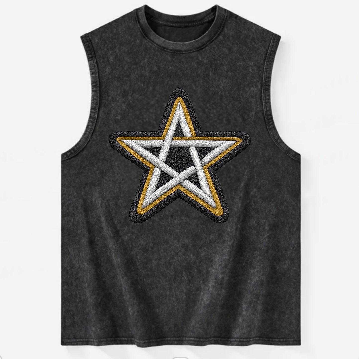 PENTAGRAM STAR - five point star in silver , protection - Vintage Washed Tank - Black