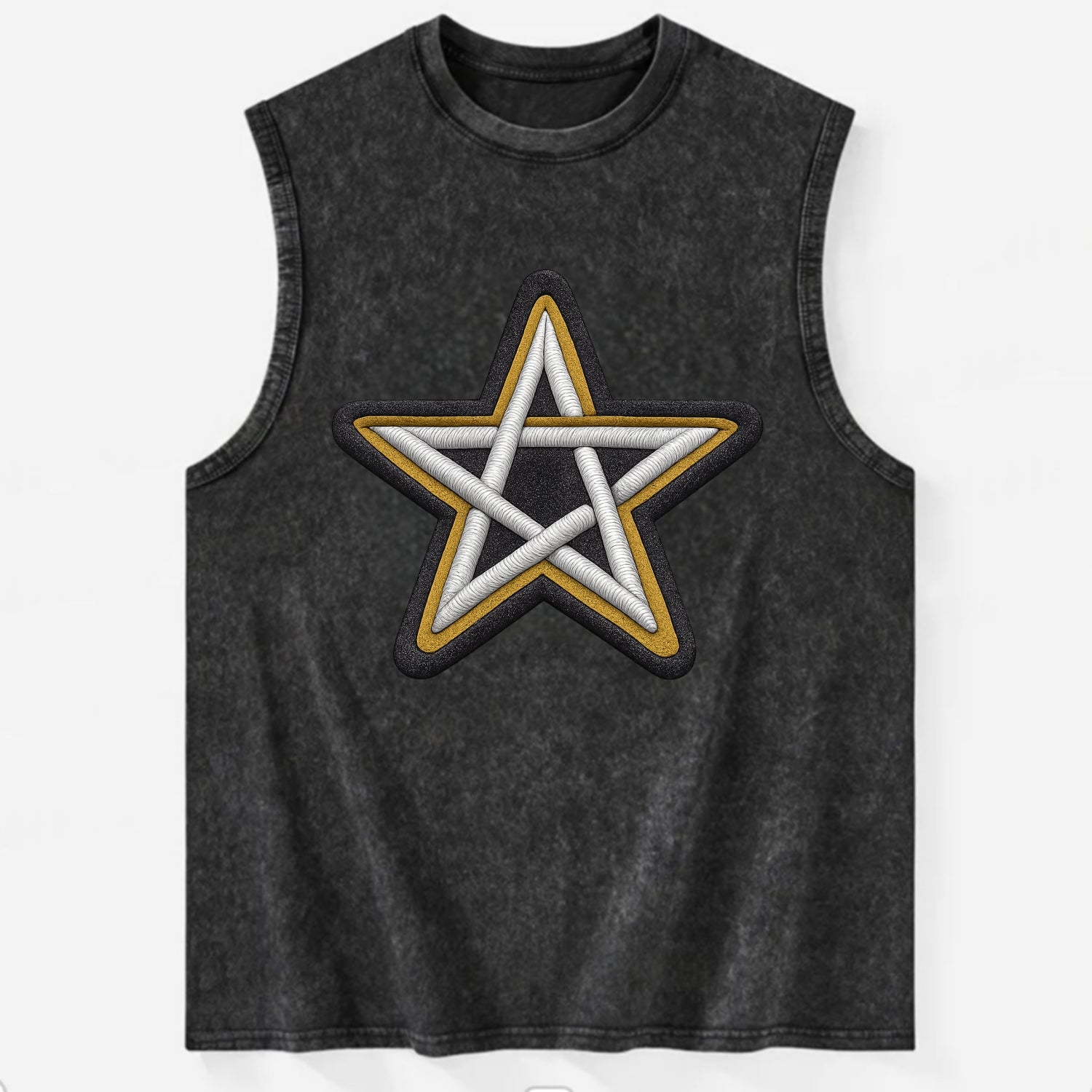 PENTAGRAM STAR - five point star in silver , protection - Vintage Washed Tank - Black