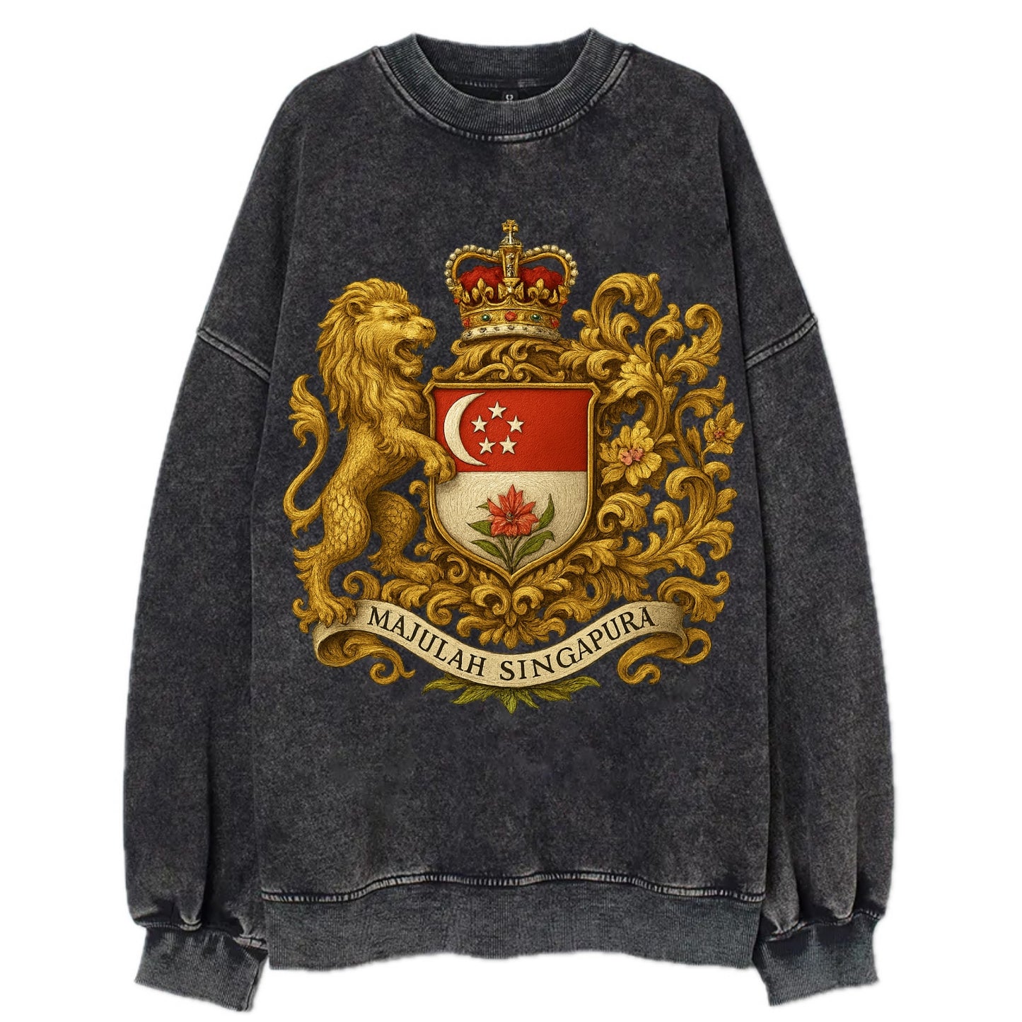 Singapore Merlion Emblem  - Vintage Sweatshirt - Black