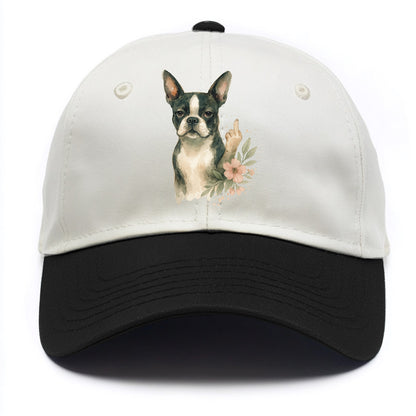 Boston Terrier with tuxedo markings, perky ears, paw up giving sass - Two Tone Cap - Black