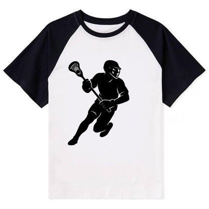 Lacrosse player cradling stick - Contrast Raglan T-shirt - Black
