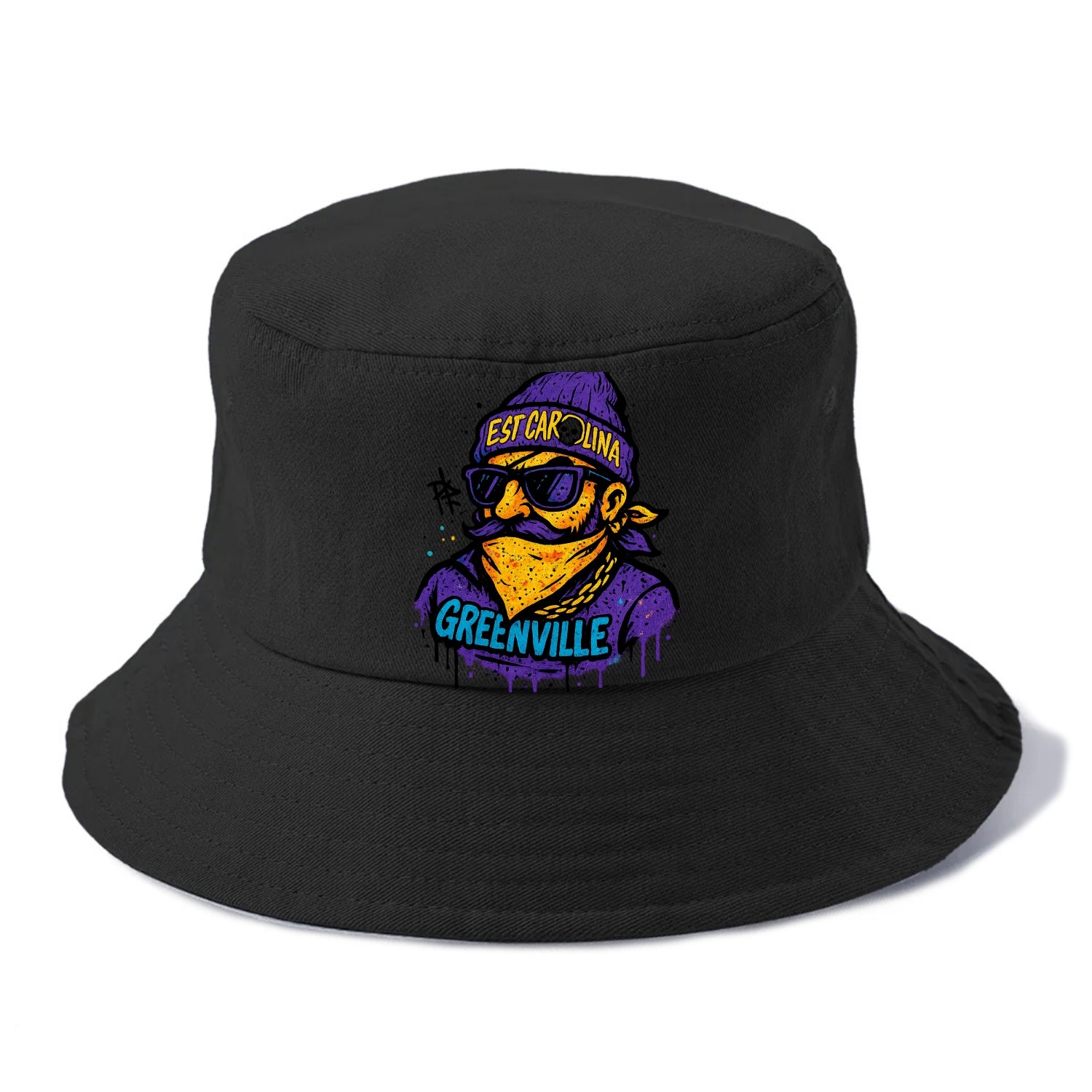 Greenville Pirate wearing East Carolina beanie with skull patch - Bucket Hat - Black
