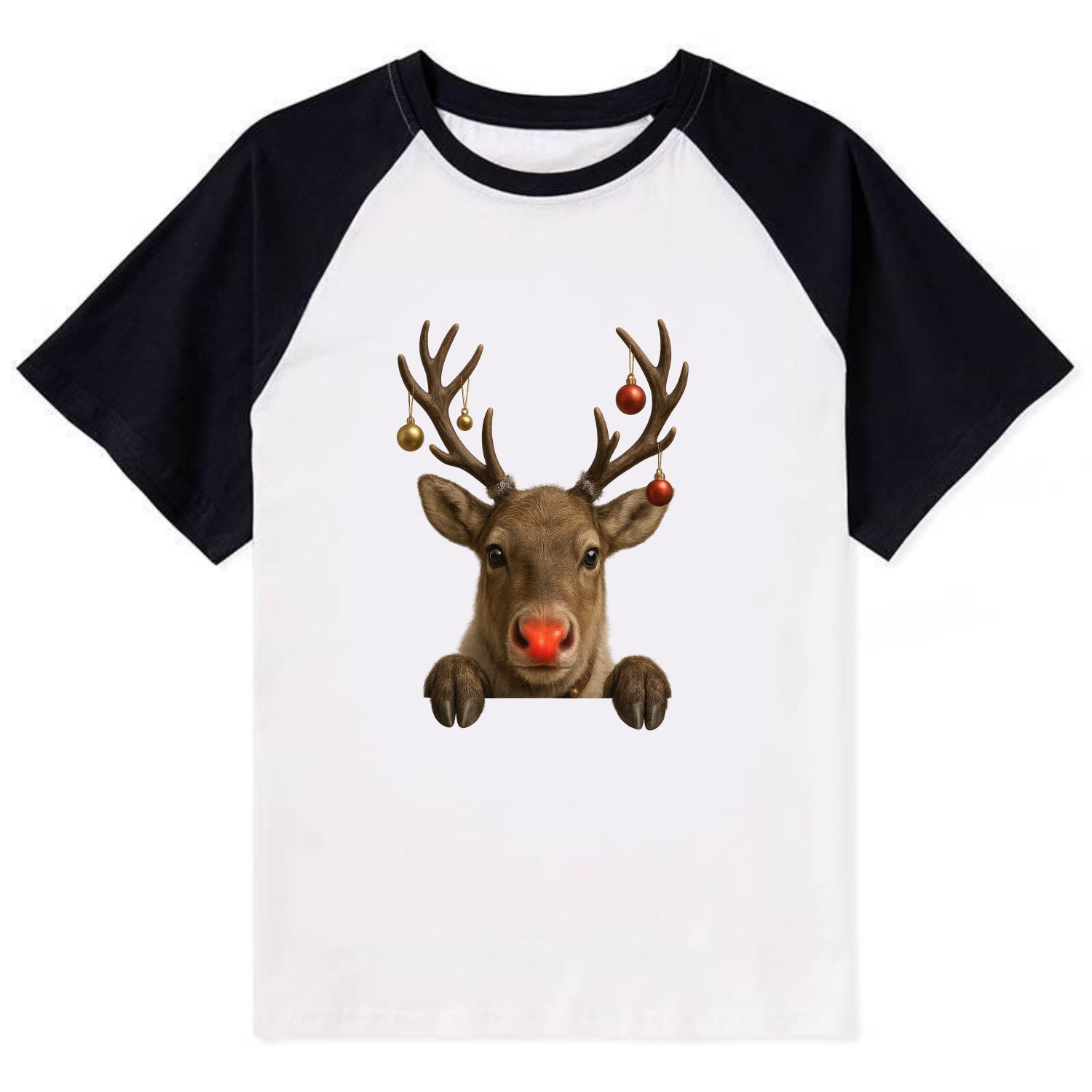Christmas Reindeer  - Contrast Raglan T-shirt - Black