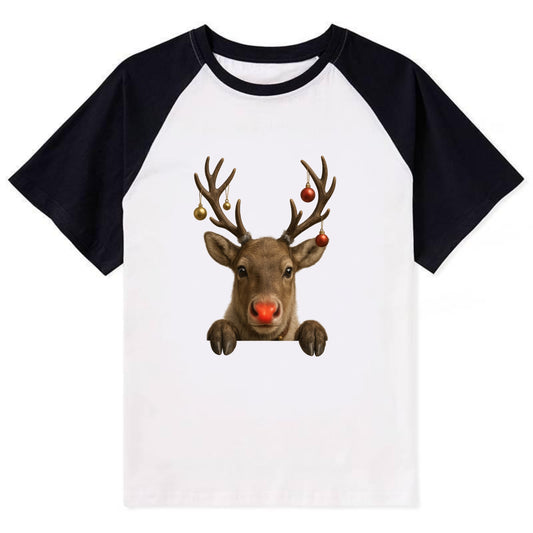 Christmas Reindeer  - Contrast Raglan T-shirt - Black