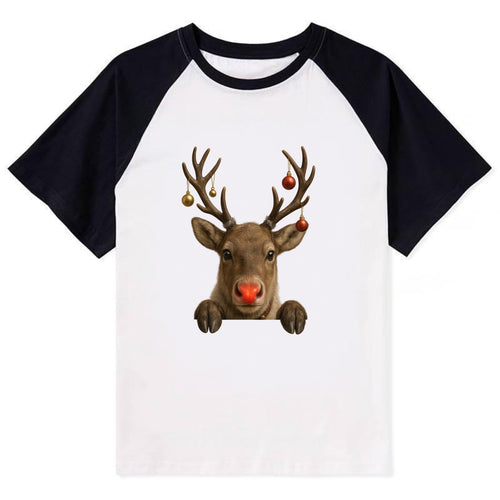 Christmas Reindeer  - Contrast Raglan T-shirt