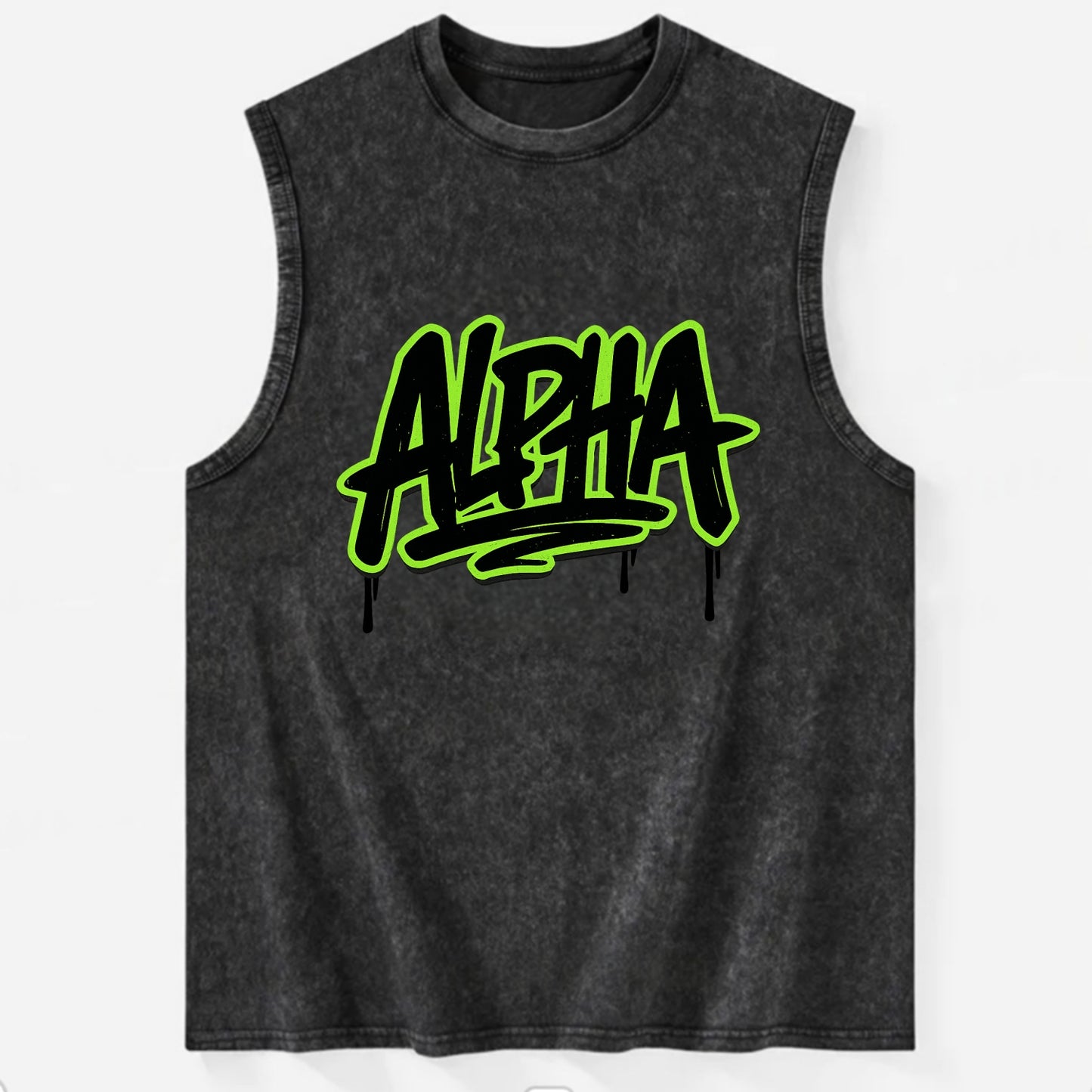 Bold typography design - "ALPHA" - leader of the pack - Vintage Washed Tank - Black