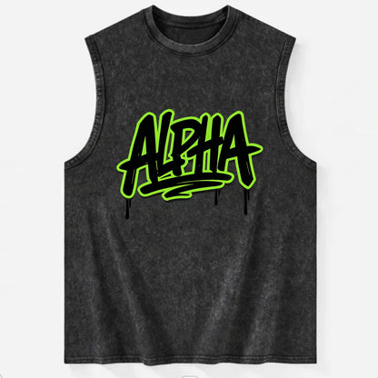 Bold typography design - "ALPHA" - leader of the pack - Vintage Washed Tank - Black