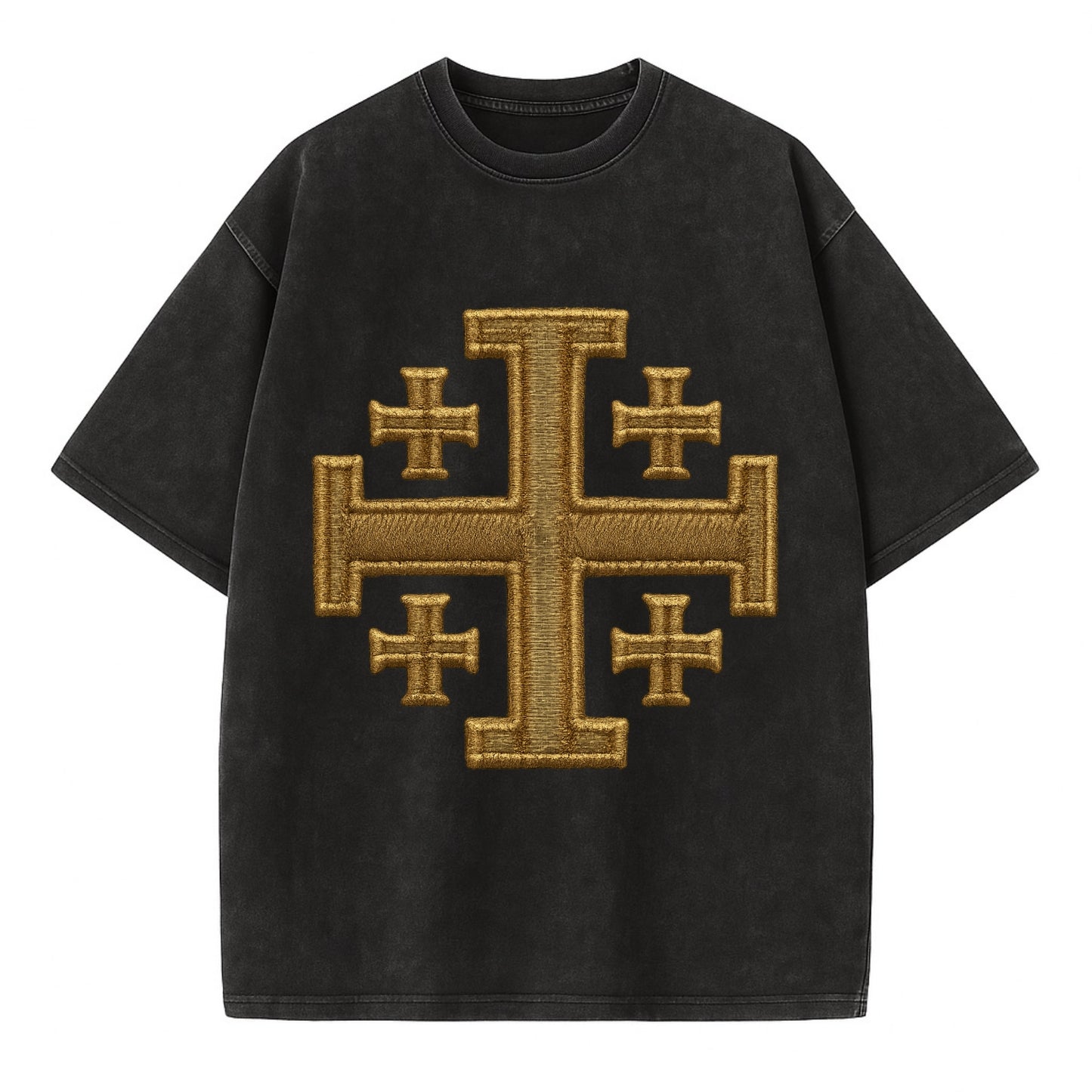 Jerusalem Cross  - Vintage T-shirt - Black