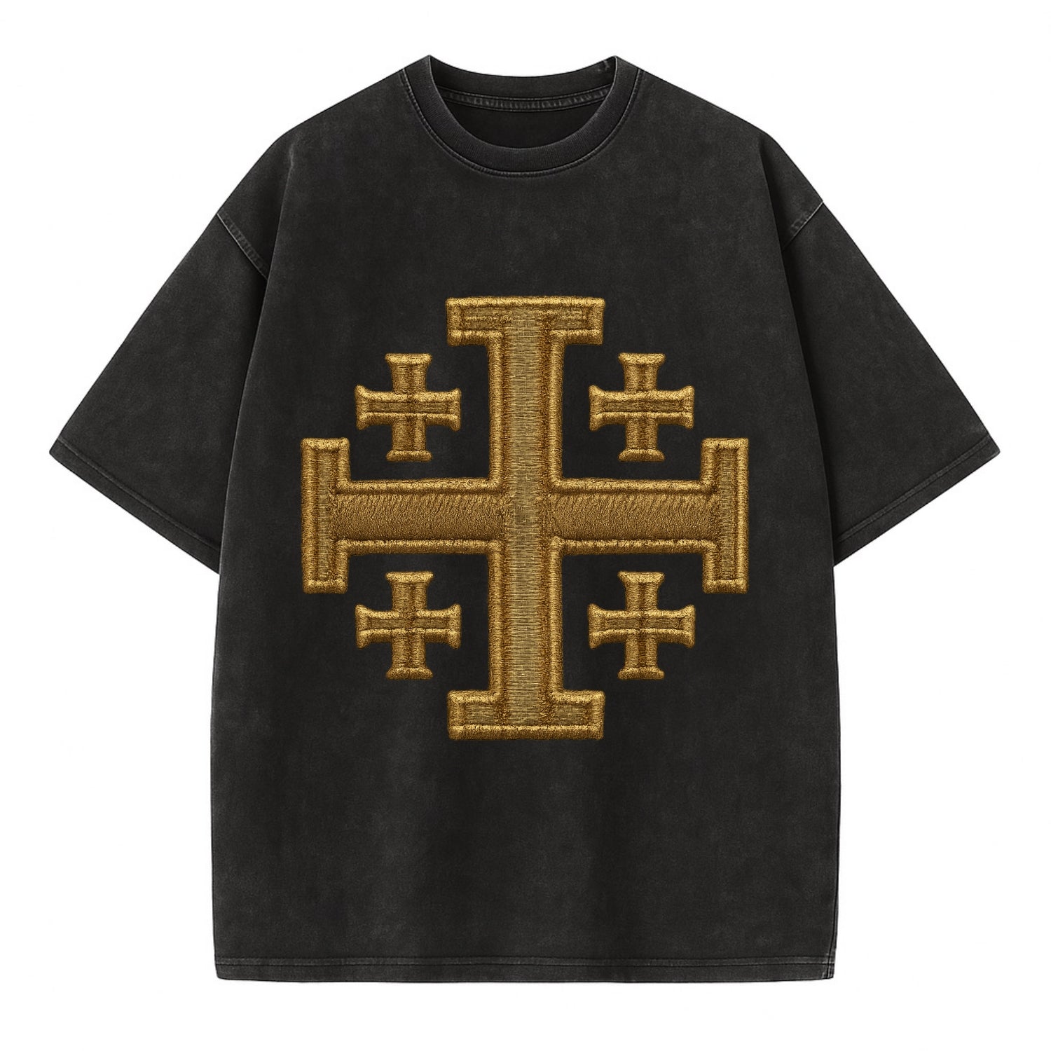 Jerusalem Cross  - Vintage T-shirt - Black