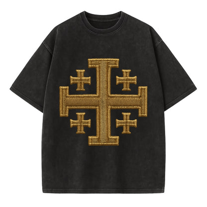Jerusalem Cross  - Vintage T-shirt - Black