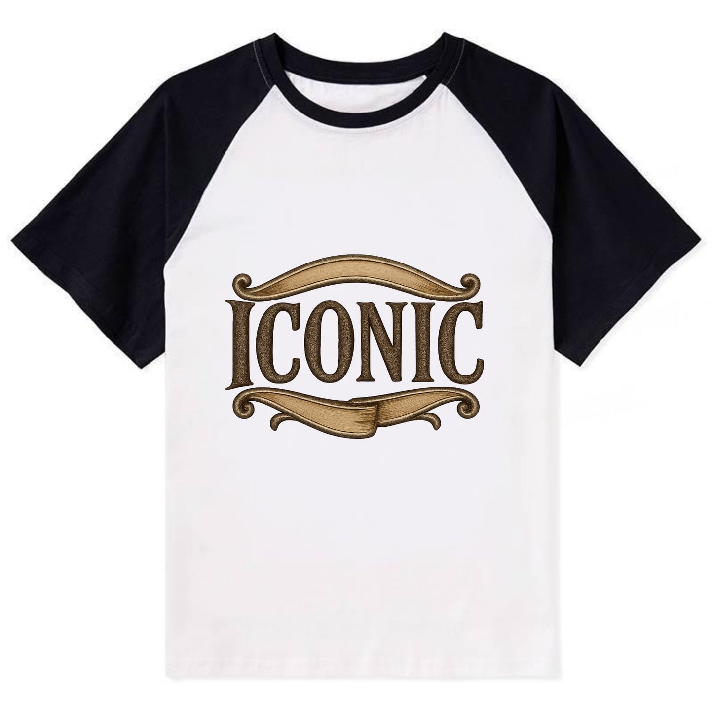 Bold typography design - "ICONIC" - instantly recognizable, trendsetter - Contrast Raglan T-shirt - Black