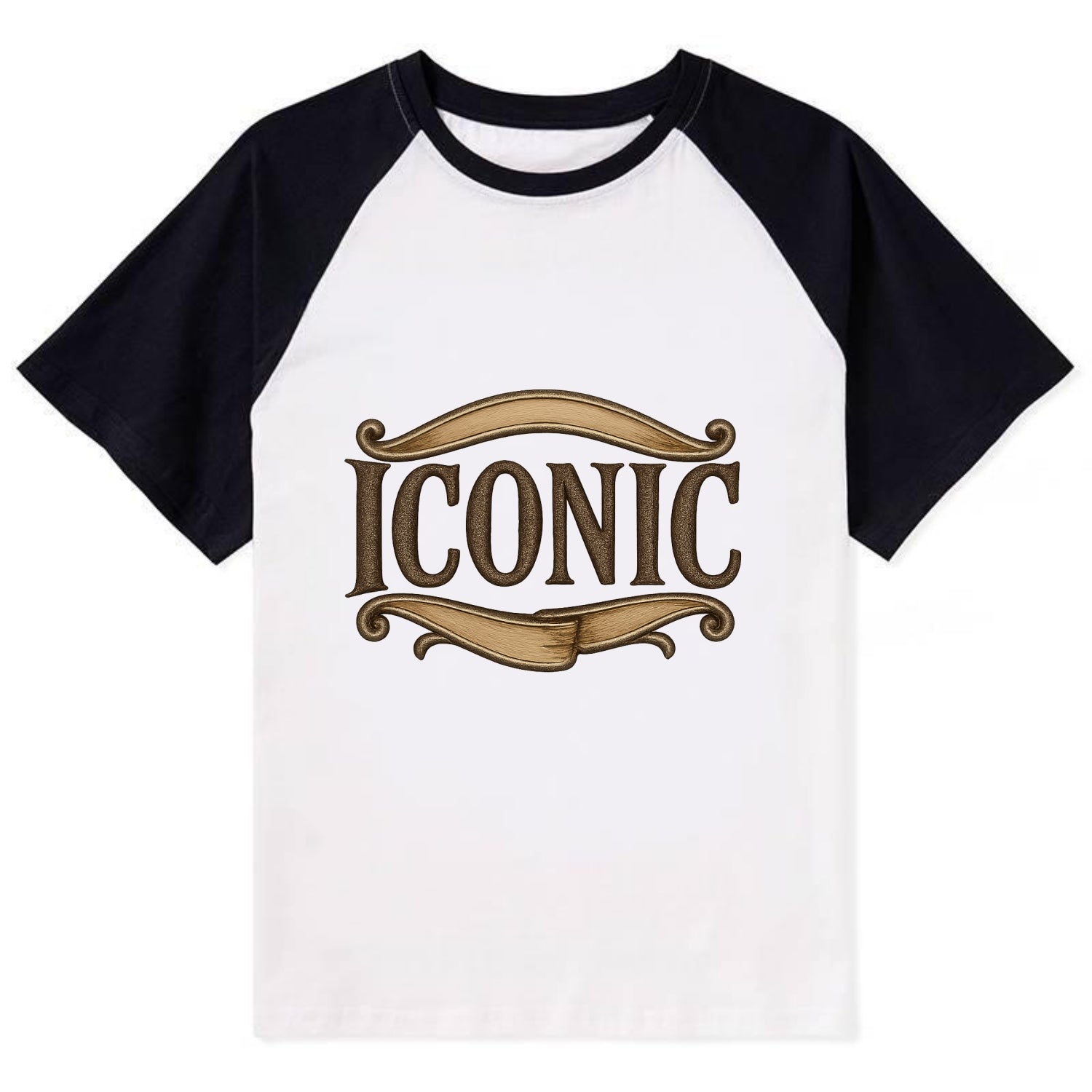 Bold typography design - "ICONIC" - instantly recognizable, trendsetter - Contrast Raglan T-shirt - Black