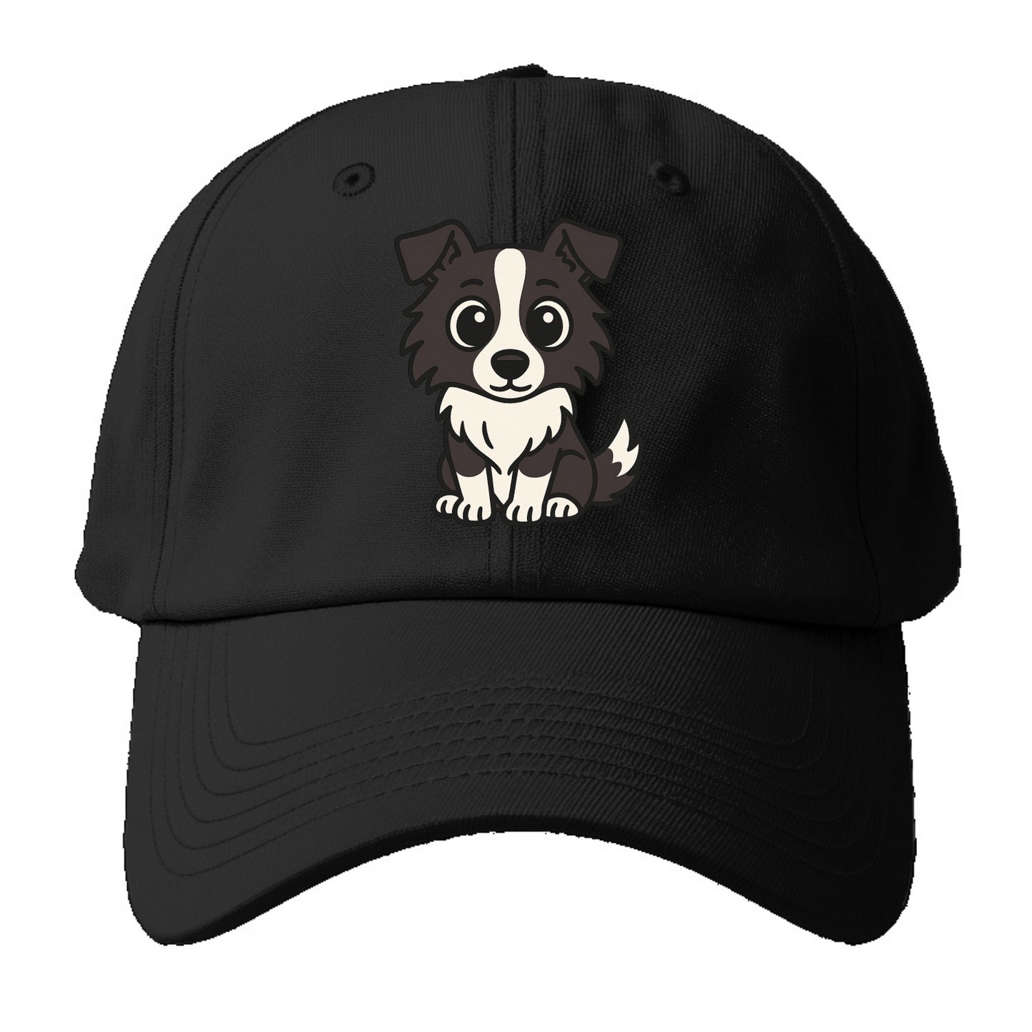 Border Collie - Intense stare sitting pose - Baseball Cap - Black