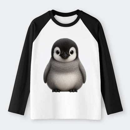 Baby Adelie Penguin - black and white, round body, curious eyes, - Raglan Long Sleeve T-Shirt - Black