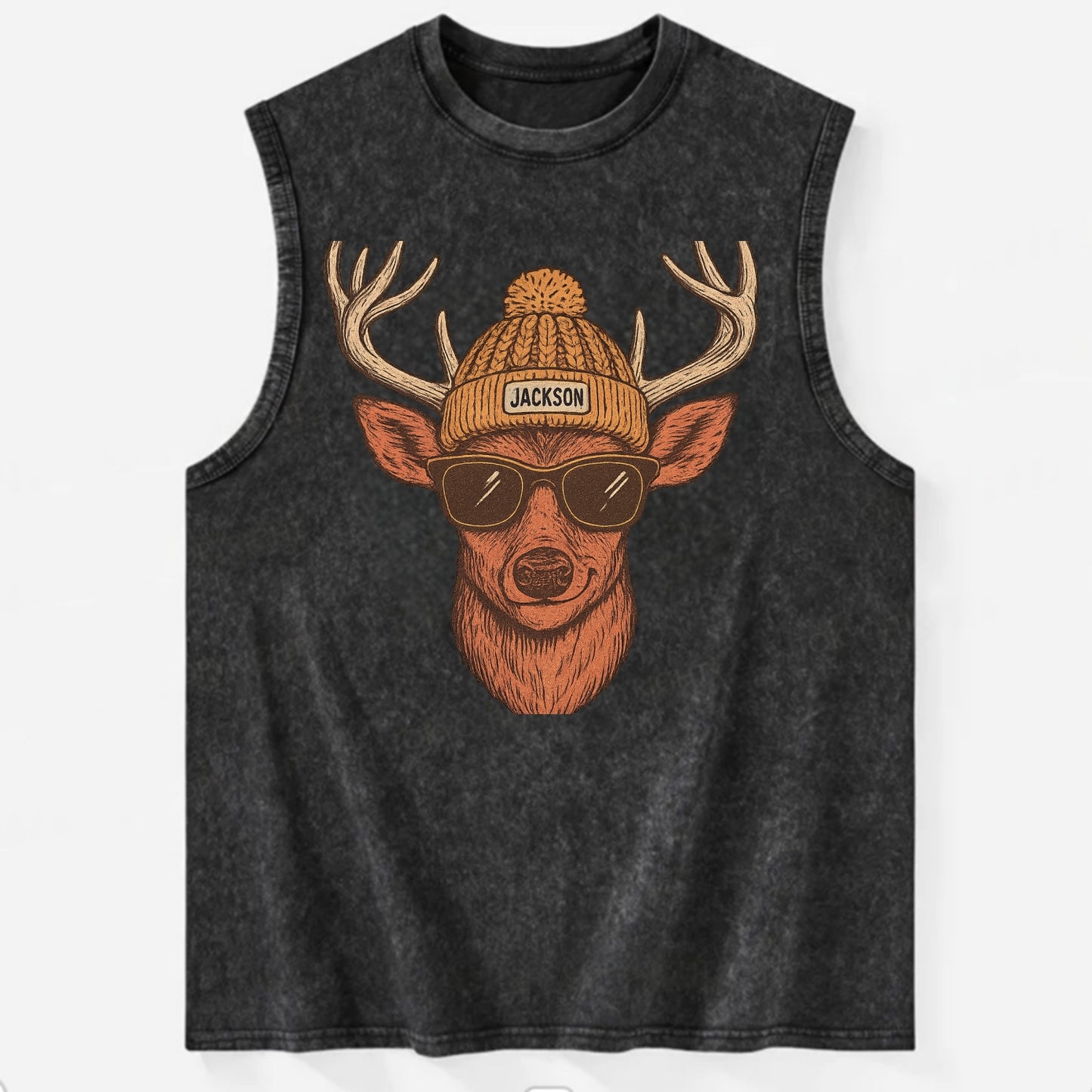 Mississippi White-tailed Deer wearing Jackson beanie with pom pom and - Vintage Washed Tank - Black