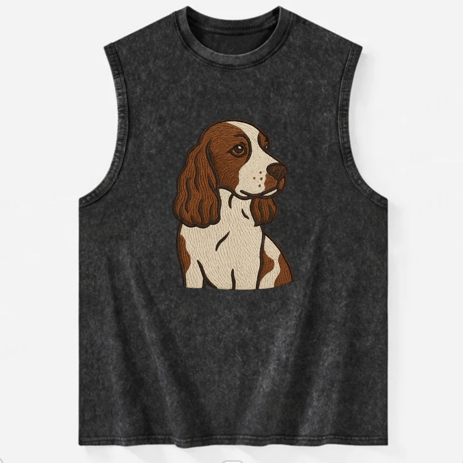 English Cocker Spaniel - Liver and white embroidered design - Vintage Washed Tank - Black