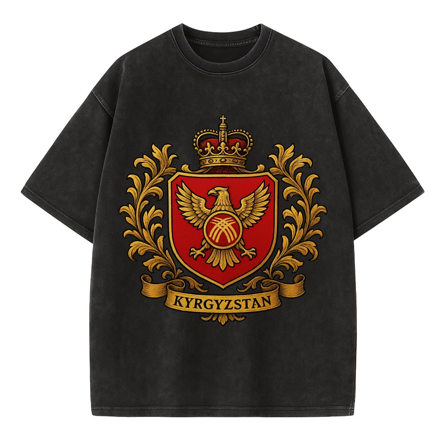 Kyrgyzstan Heritage Badge  - Vintage T-shirt - Black