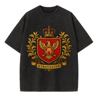 Kyrgyzstan Heritage Badge  - Vintage T-shirt - Black