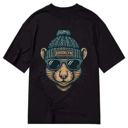 NYC Rat wearing Brooklyn beanie with pom pom and wayfarer sunglasses - Classic T-shirt - Black
