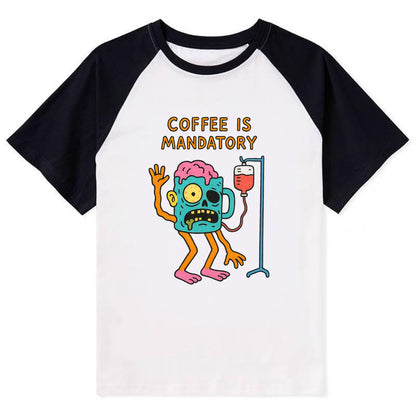 COFFEE IS MANDATORY | Zombie mug with IV drip - Contrast Raglan T-shirt - Black