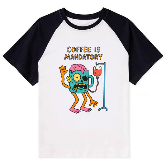 COFFEE IS MANDATORY | Zombie mug with IV drip - Contrast Raglan T-shirt - Black