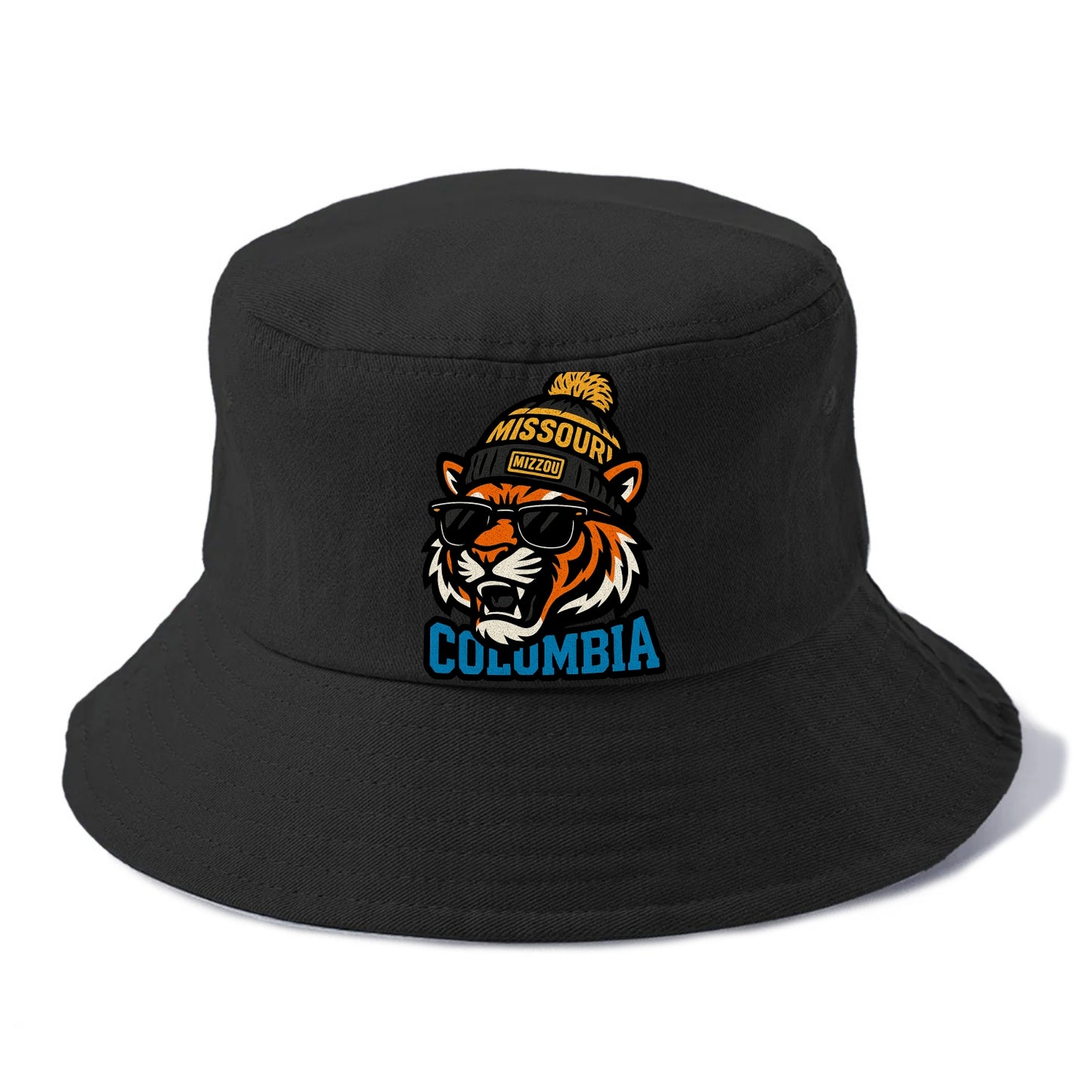 Columbia Tiger wearing Missouri beanie with Mizzou patch - Bucket Hat - Black