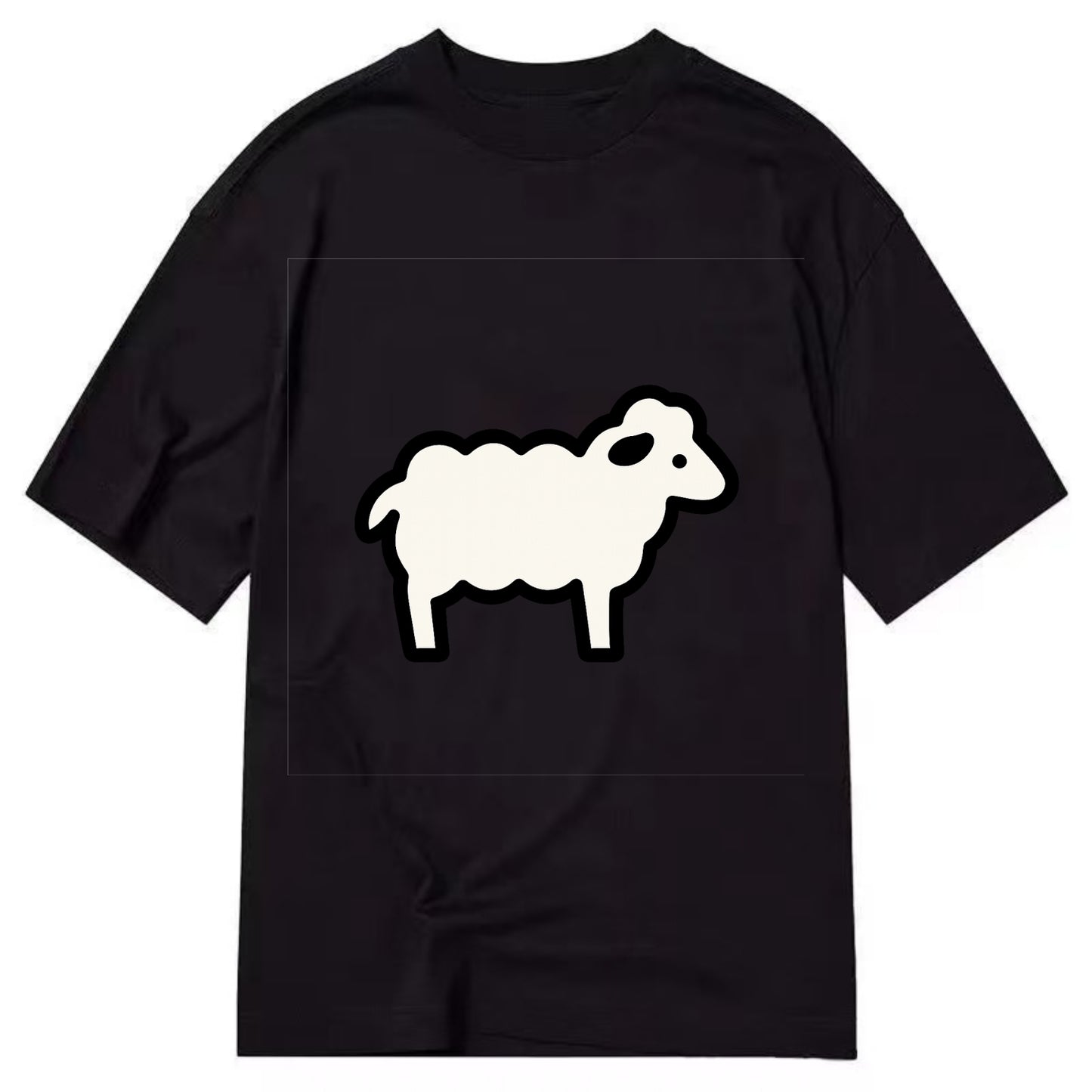 Sheep - White fluffy wool flat side profile - Classic T-shirt - Black