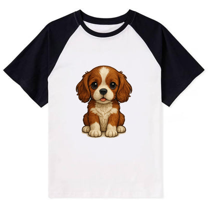 Baby Cavalier King Charles Spaniel Puppy - silky ears, gentle eyes, sweet - Contrast Raglan T-shirt - Black