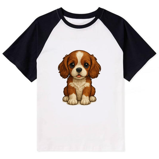 Baby Cavalier King Charles Spaniel Puppy - silky ears, gentle eyes, sweet - Contrast Raglan T-shirt - Black