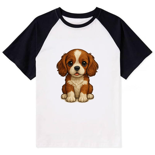 Baby Cavalier King Charles Spaniel Puppy - silky ears, gentle eyes, sweet - Contrast Raglan T-shirt