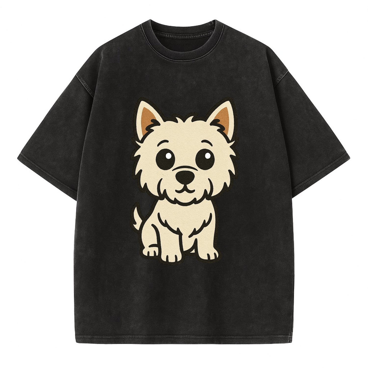 West Highland White Terrier - Alert standing pose - Vintage T-shirt - Black
