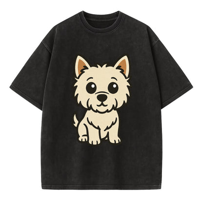 West Highland White Terrier - Alert standing pose - Vintage T-shirt - Black