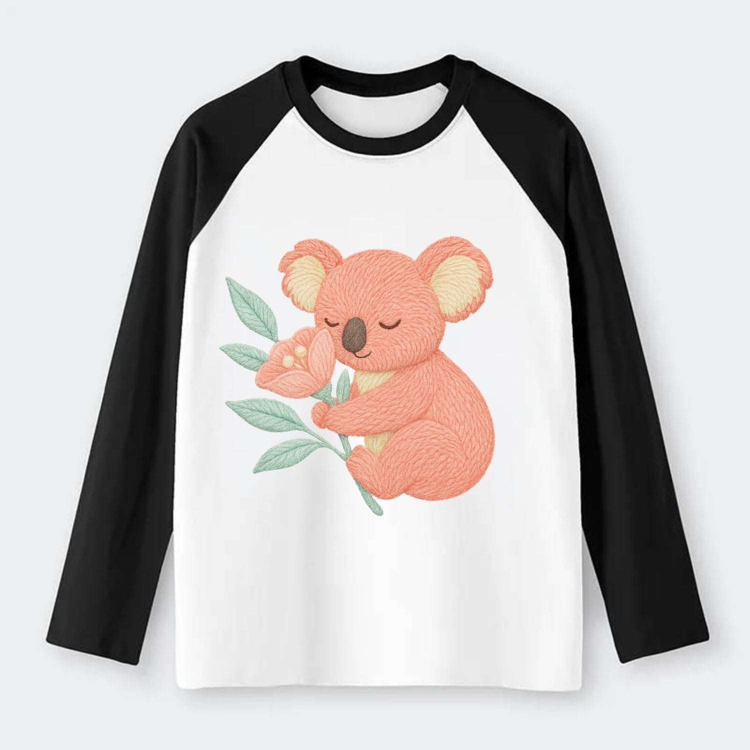 Coral Koala - Raglan Long Sleeve T-Shirt - Black