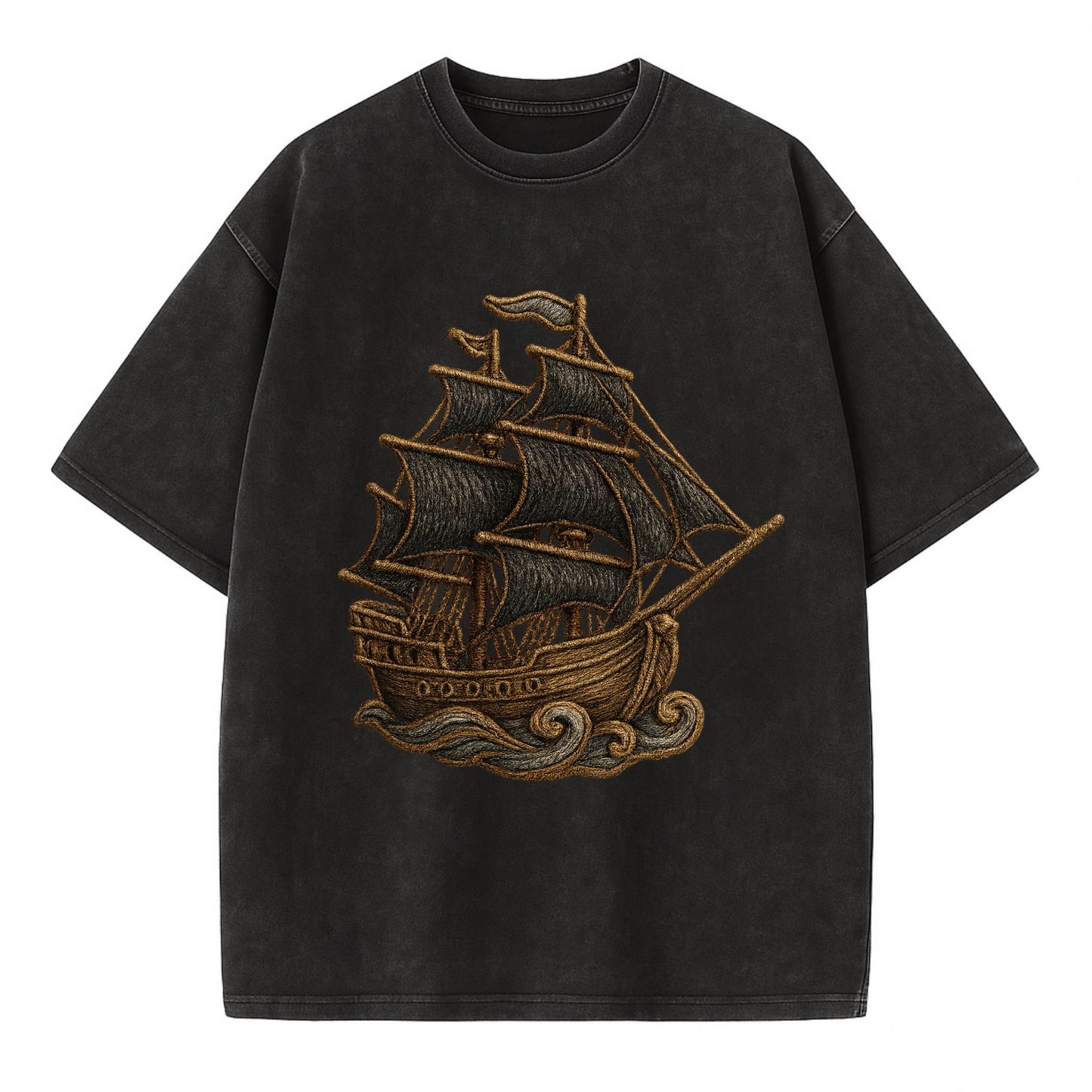 Pirate Ship  - Vintage T-shirt - Black