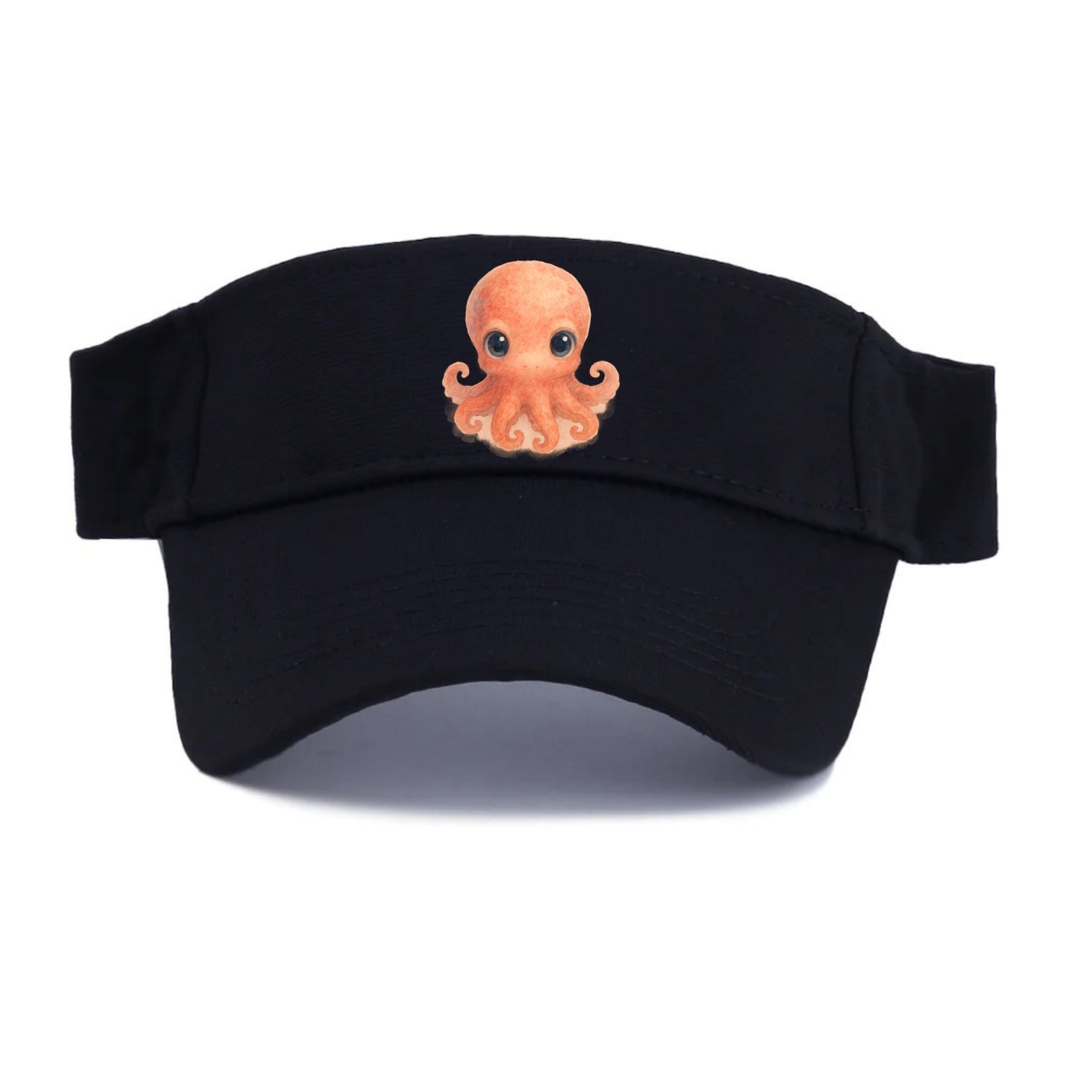 Baby Octopus - red-orange, eight tiny tentacles curled, large intelligent eyes, - Visor - Black