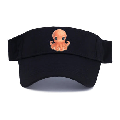 Baby Octopus - red-orange, eight tiny tentacles curled, large intelligent eyes, - Visor - Black