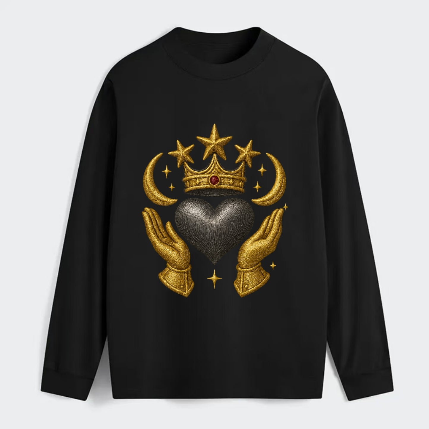Sun goddess crown radiating golden rays over a midnight heart with - Classic Long Sleeve Shirt - Black