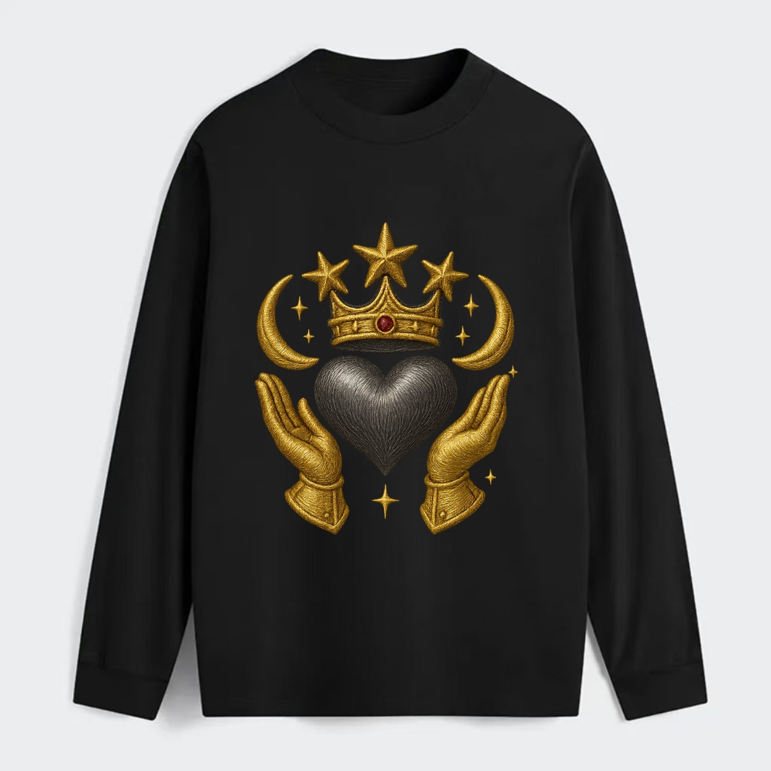 Sun goddess crown radiating golden rays over a midnight heart with - Classic Long Sleeve Shirt - Black