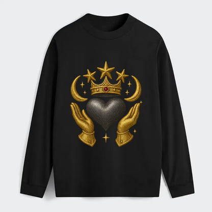 Sun goddess crown radiating golden rays over a midnight heart with - Classic Long Sleeve Shirt - Black