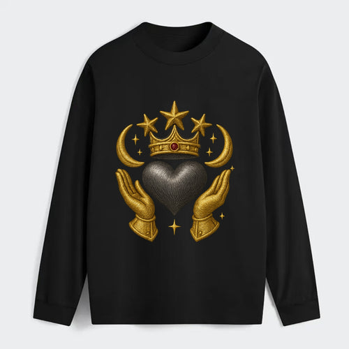 Sun goddess crown radiating golden rays over a midnight heart with - Classic Long Sleeve Shirt