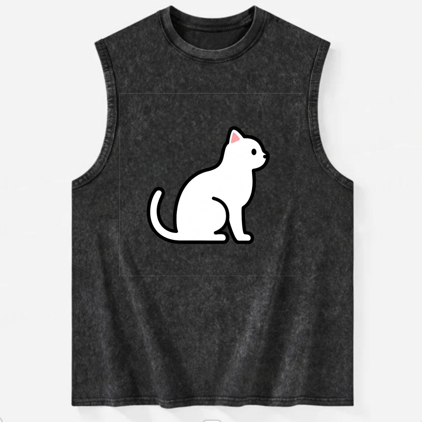 Domestic Shorthair - White classic flat side profile - Vintage Washed Tank - Black